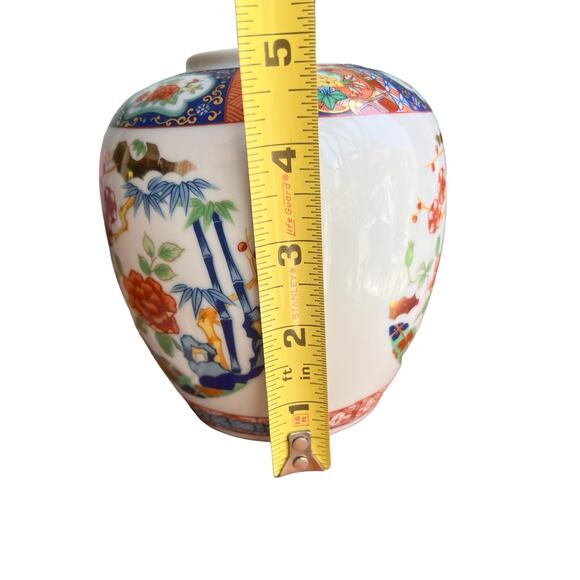 Vtg Japanese Ginger Jar Vase Lid Lotus Flowers Gold Gilt Colorful Asian Ethnic - Picture 9 of 14